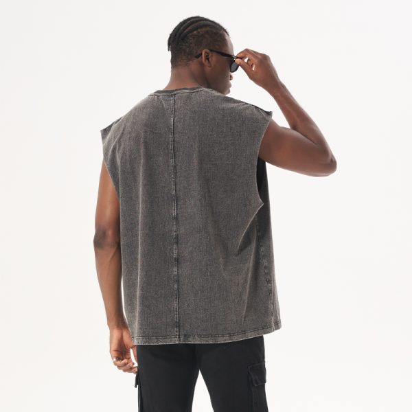 Black Cropped Boxy Sleeveless Tank Top Tee Shirts 100% Cotton Heavyweight Wash Cropp Vest Short Sleeves Loose Print for - Image 5