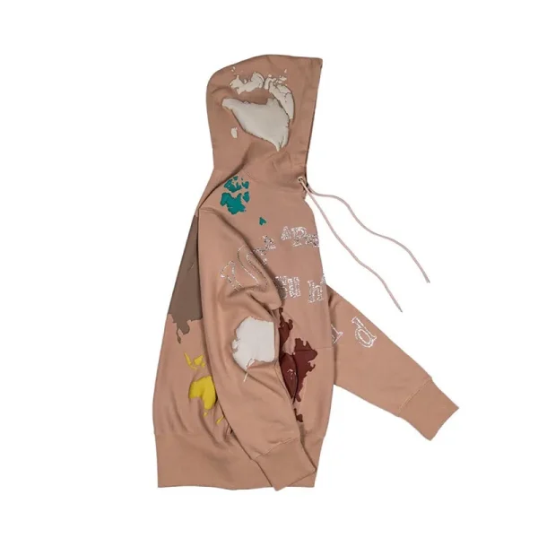Unisex Acid Wash Hoodie with Rhinestone 1 to 1 Print Autumn Season Hooded Collar Knitted Material - Image 6