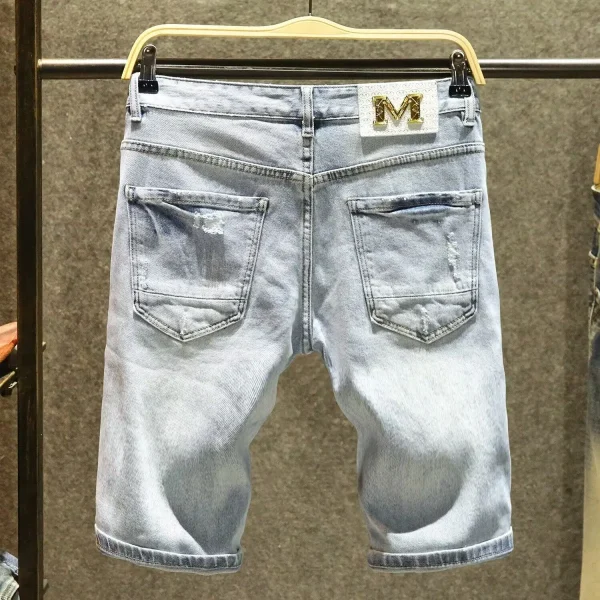 American European Vintage Jeans Shorts Cotton Denim Pants Distressed Washed Zipper Fly  Design Casual  Shorts for Men - Image 3