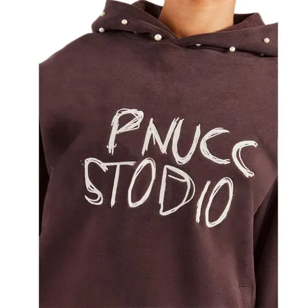 European American Printed Hoodie with Beading at Hood High Quality Plus Sized Women's Sweatshirt Hot Sale  Hoodie for Women - Image 3