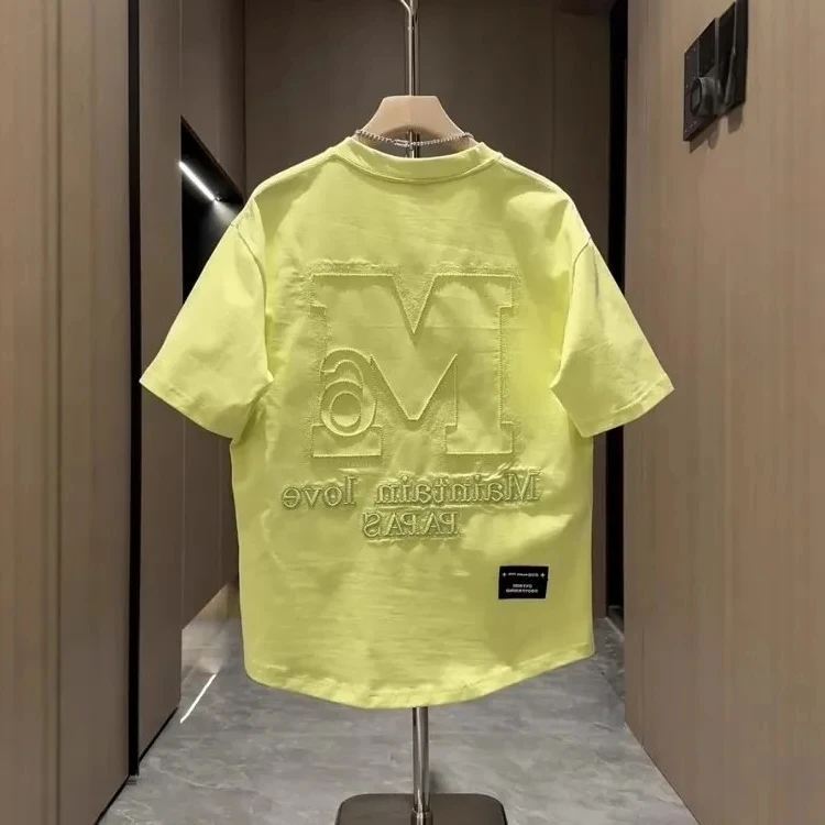 2025 Summer Trendyy Men’s Casual Short-Sleeved T-Shirt 100% Cotton Heavy Industry 3D Embroidered Letter Design Men’s 3D