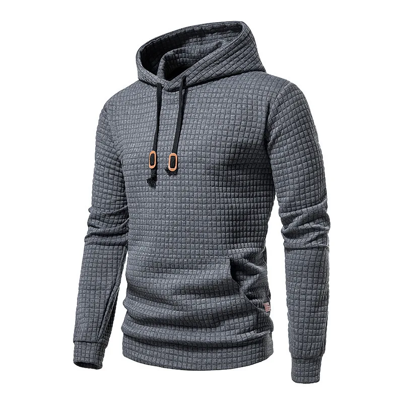 2025 Autumn Winter European American Men’s Sweatshirt Long Sleeve Hoodie with Jacquard Solid Color Warm Sports Hooded Jacket