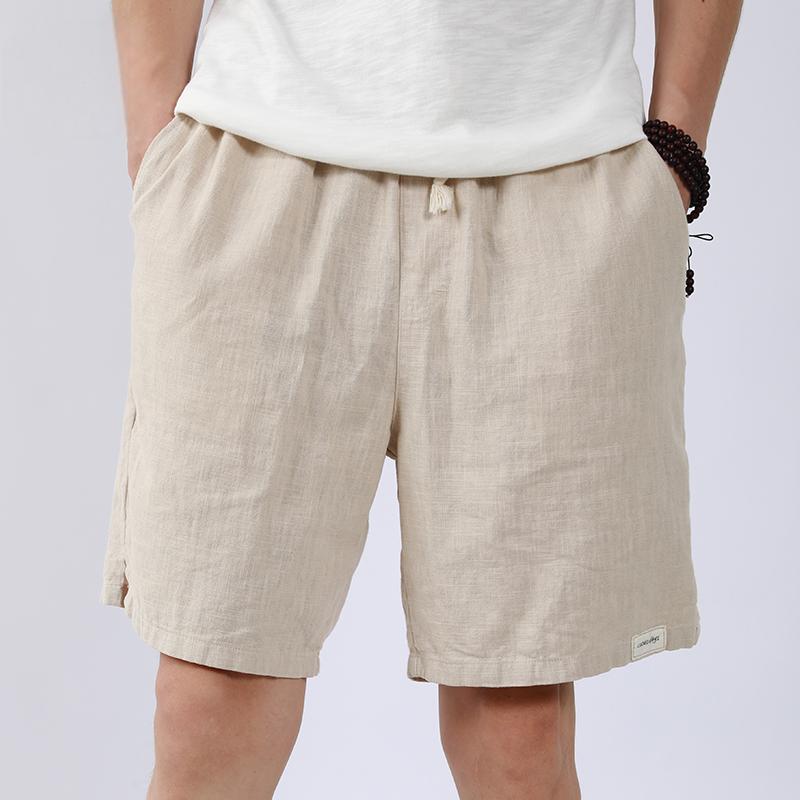 European American Retro Men’s Summer Casual Three-Quarter Linen Cotton Shorts Mid Waist Hot Shorts Drawstring Solid Color