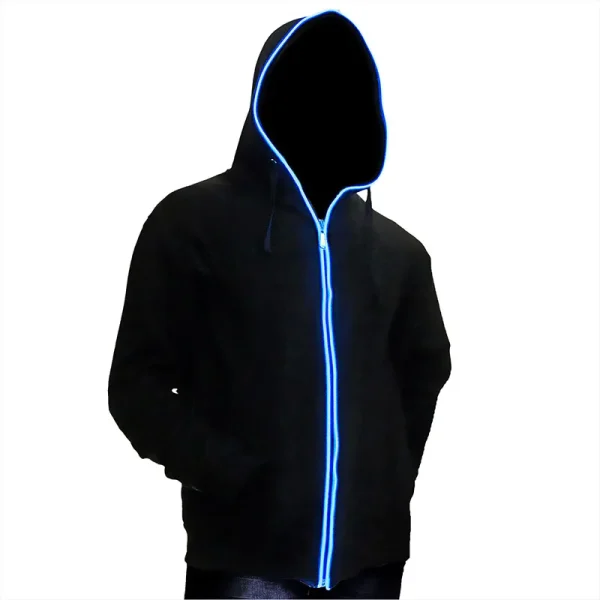 Men's Outdoor Long Sleeve Fishing Hoodie Shirts LED Hoodie  with Contrast Zip Hooded Collar