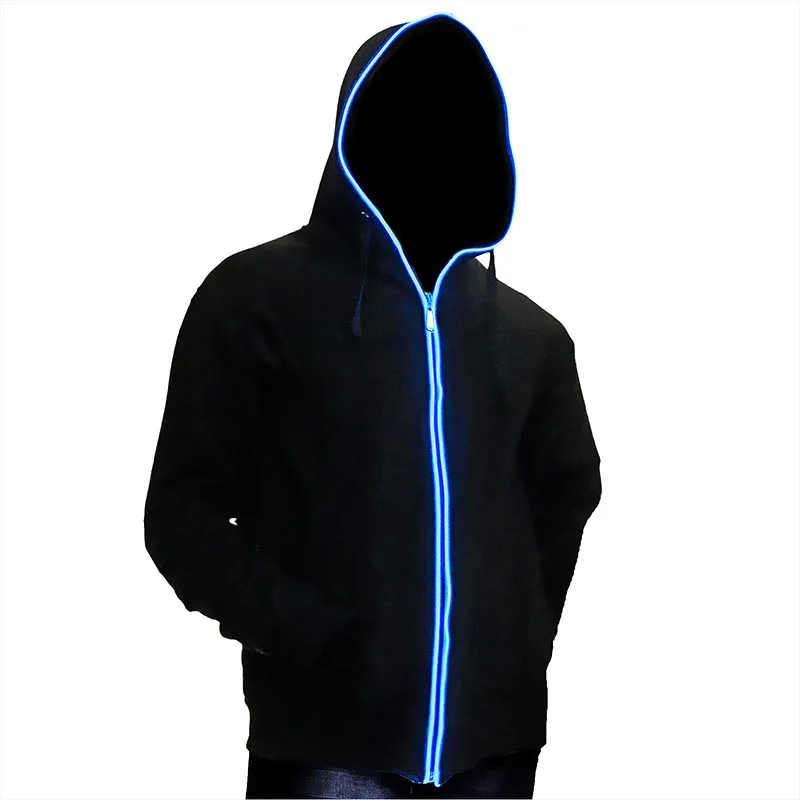 Men’s Outdoor Long Sleeve Fishing Hoodie Shirts LED Hoodie  with Contrast Zip Hooded Collar