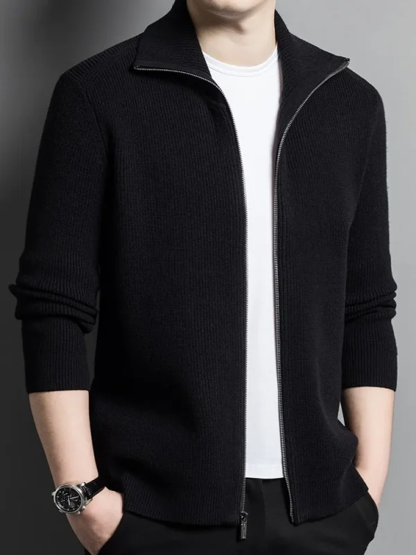 Autumn Winter Men's Mid-High-End British Casual Knitted Cardigan Jacket Turn-Down Collar Full Zipper Pattern Medium Thick - Image 4