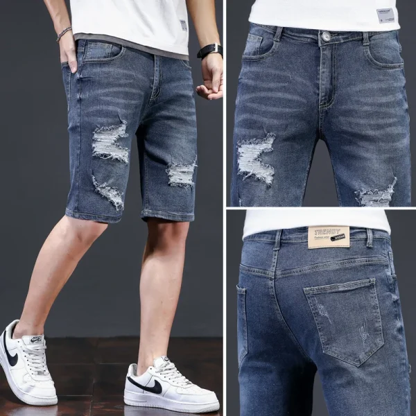 American European Vintage Jeans Shorts Cotton Denim Pants Summer Washed Zipper Fly Design Casual  Shorts for Men - Image 2
