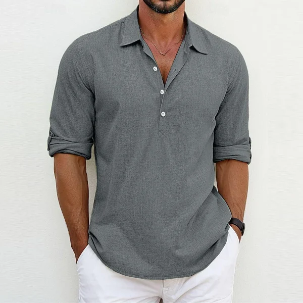 2025 Summer European American Men's Trendy Casual 100% Cotton Shirts Long Sleeve Half Cardigan  Oversized Shirts for Men - Image 3