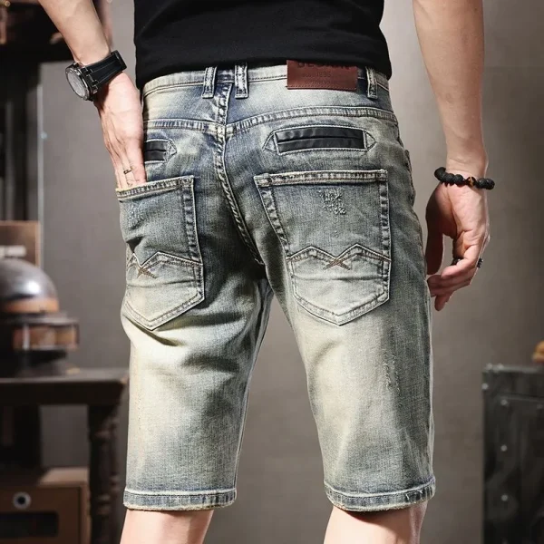 American European Vintage Jeans Shorts Cotton Denim Pants Summer Washed Zipper Fly Design Casual  Shorts for Men