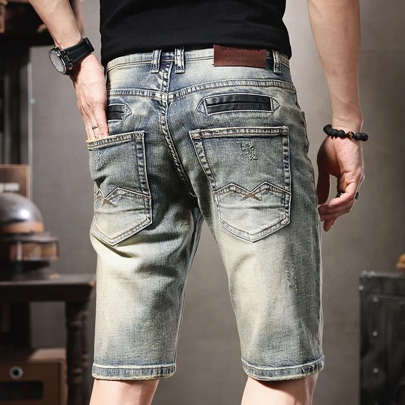 American European Vintage Jeans Shorts Cotton Denim Pants Summer Washed Zipper Fly Design Casual  Shorts for Men