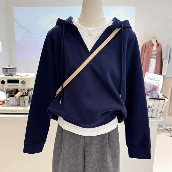 European American V- Neck Hoodie 2 in 1 Sweatshirt High Quality Plus Sized Women's Sweatshirt Hot Sale  Hoodie for Women - Image 4