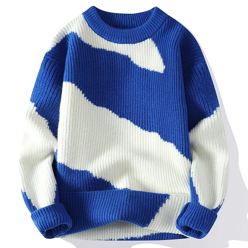 Autumn Winter Men’s 100% Cotton Thickened Fleece Sweater Trendy Warm Knitwear for Men