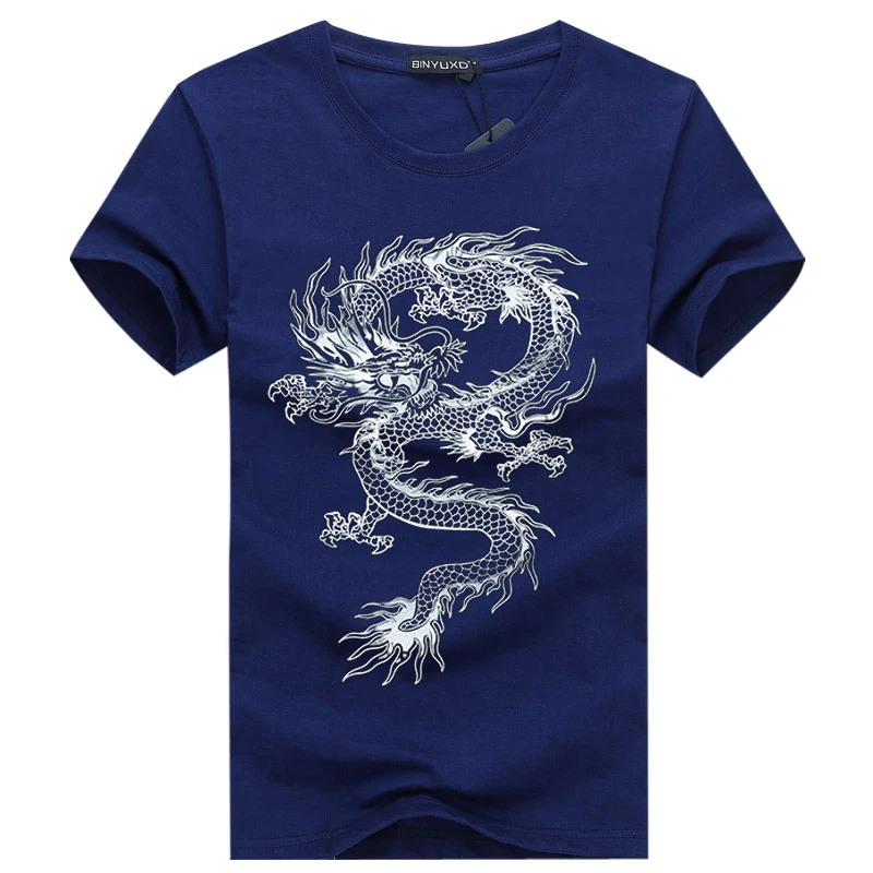 2025 Summer Men’s T-Shirt Pure Cotton Short-Sleeved with Style Dragon Pattern Loose Plus Size T-Shirt for Men