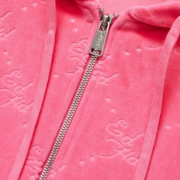 Unisex Acid Wash Hoodie with Rhinestone 1 to 1 Print Zip up Hooded Collar Knitted Material - Image 4