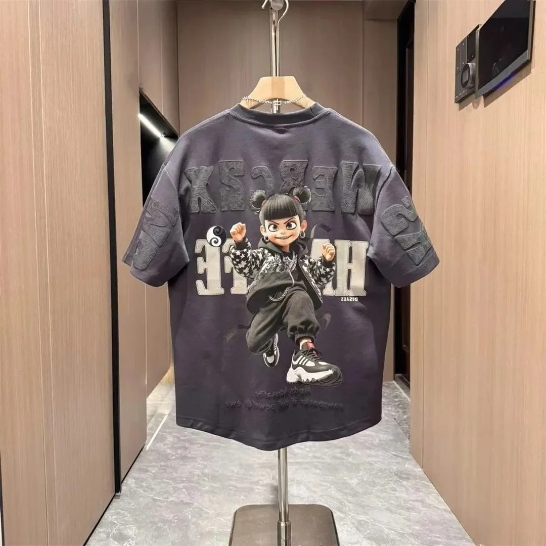 2025 Summer New Men’s Fashion 100% Cotton Jersey Top Trendyy Versatile Half-Sleeved Casual T-Shirt Swallowtail Design Printed