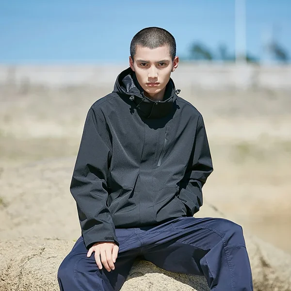 Men's Coated Waterproof Windbreaker Jacket Casual Sports Stand Collar Outdoor Jacket - Image 3