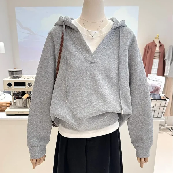 European American V- Neck Hoodie 2 in 1 Sweatshirt High Quality Plus Sized Women's Sweatshirt Hot Sale  Hoodie for Women - Image 5