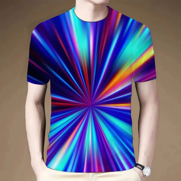 2025 Summer New Style Organic 100% Polyester Colorful Dizzy 3D Printed Short-Sleeved Casual Fashion T-Shirt Popular Trendy