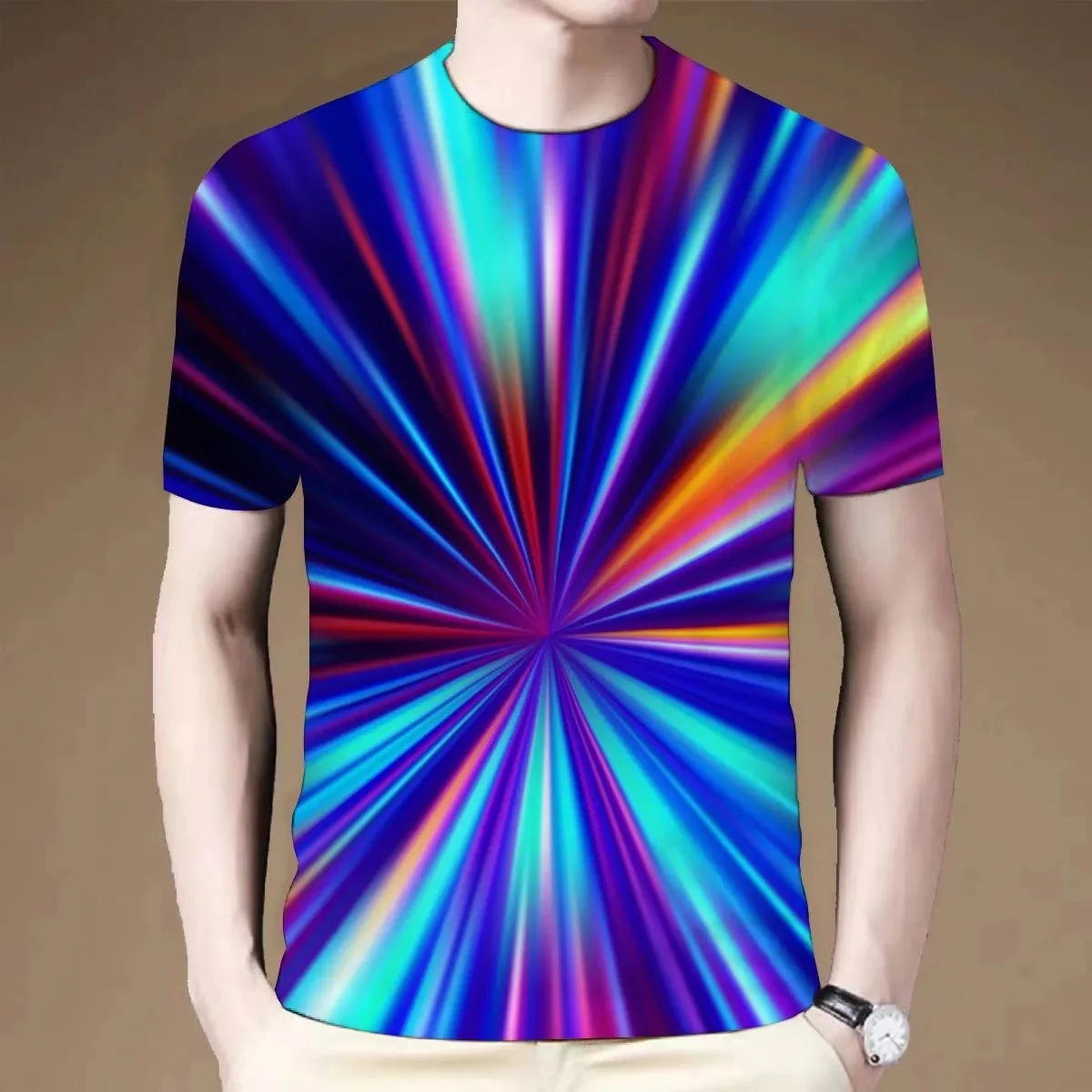 2025 Summer New Style Organic 100% Polyester Colorful Dizzy 3D Printed Short-Sleeved Casual Fashion T-Shirt Popular Trendy
