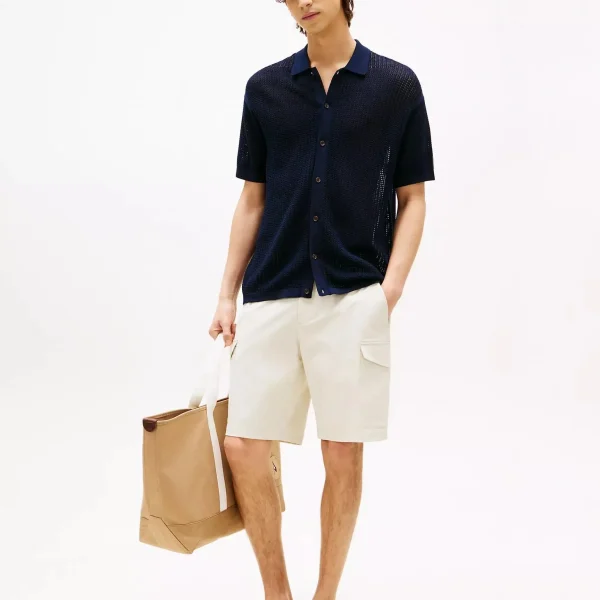 Summer 100% Cotton Mesh Knit Shirt for Men Plus Size Casual for Polo Collar Short Sleeve Cardigan - Image 3