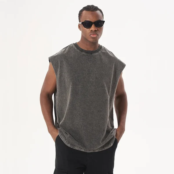 Black Cropped Boxy Sleeveless Tank Top Tee Shirts 100% Cotton Heavyweight Wash Cropp Vest Short Sleeves Loose Print for - Image 6