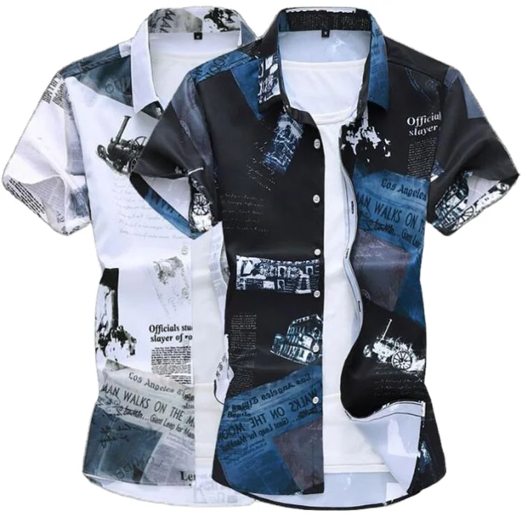 Men’s Casual Summer Slim Fit Short Sleeve Shirts Breathable Digital Printing Turn Collar Single Breasted Closure
