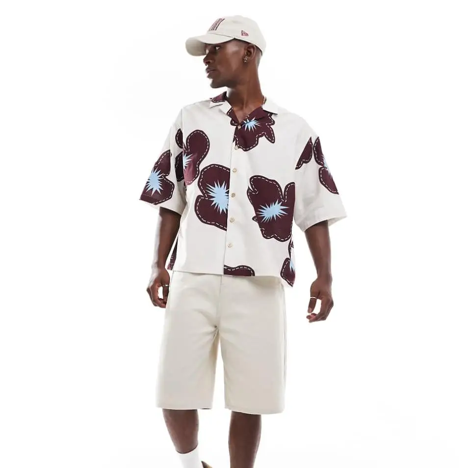 2025 Oversized Men’s Casual Shirts Anti-Shrink Anti-Pilling Polyester Cotton Half Sleeve Flower Print Plus Size