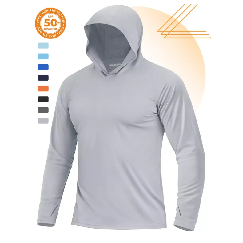 Men’s UPF50+ Sun Protection Hoodie Shirts Outdoor Long Sleeve Fishing Sweatshirt Plus Size Shirts for Men