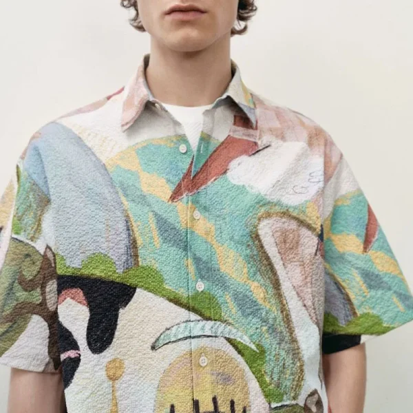 2025 Summer  Linen Shirt Men  Oversized  Artificial Printed Half Sleeve Shirts Plus Size Anti-Shrink Service Shirts for Men - Image 2