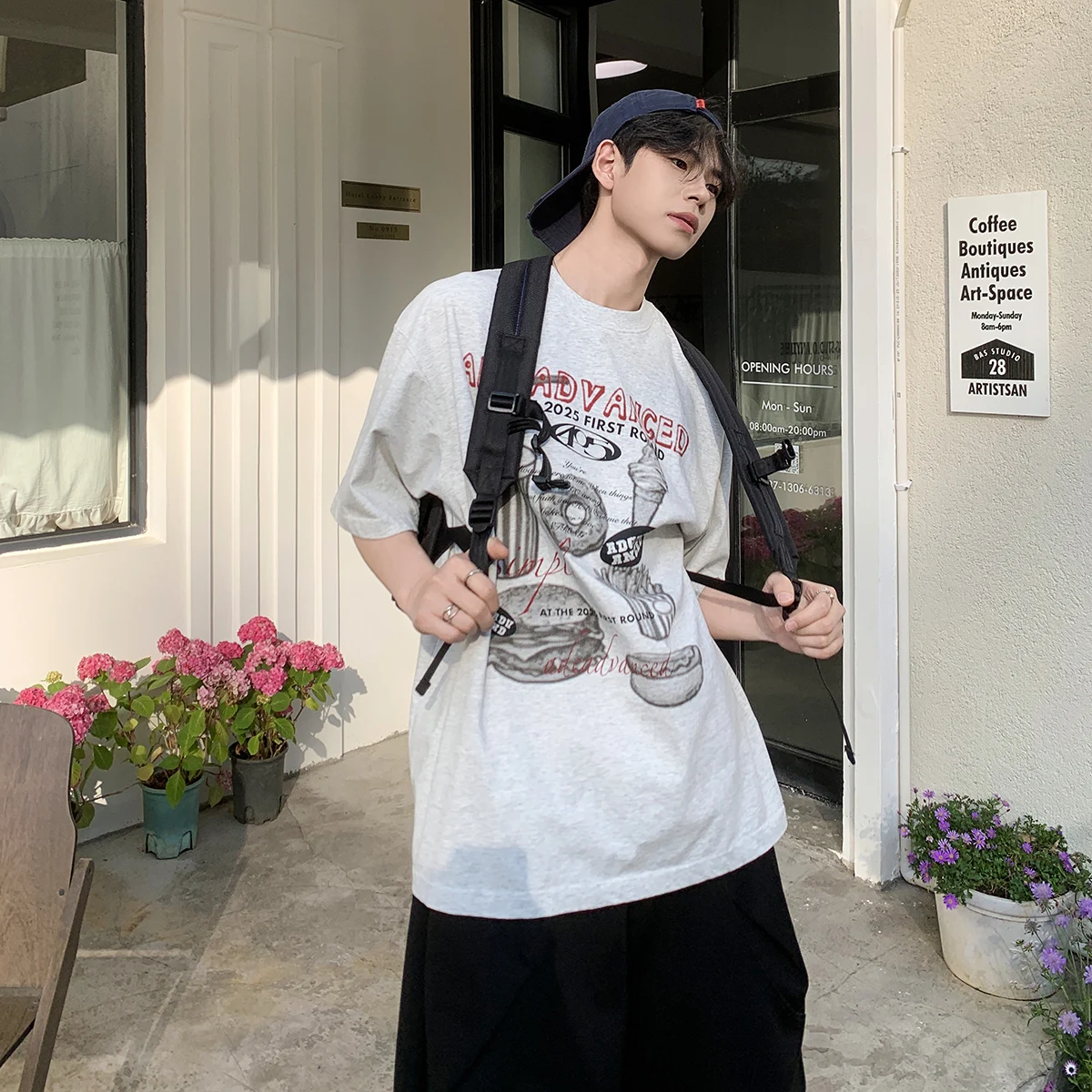 2025 Summer Casual Men’s Short Sleeve T-Shirt Loose Printed New Neck Base Shirt 100% Cotton Oversized T-Shirt for Men
