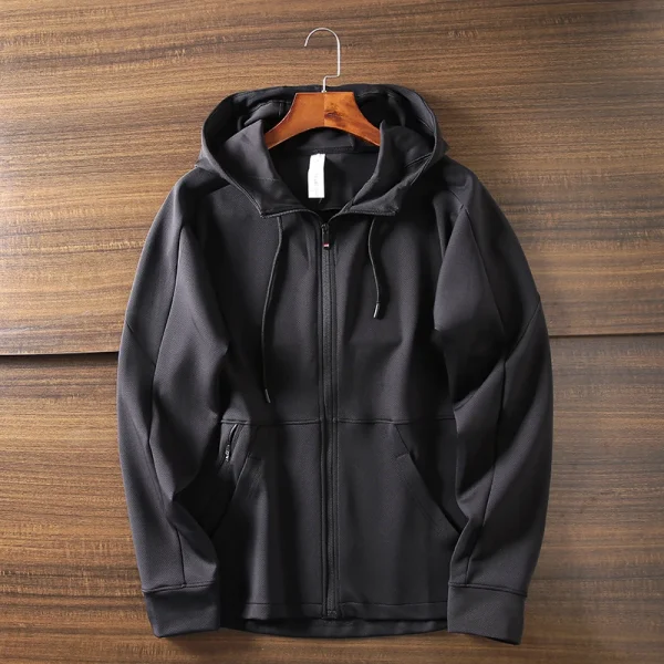 Men's Casual Sports Micro Fiber Hoodie Solid Pattern Zipper-up Jacket for Autumn Season Digital Printing - Image 2