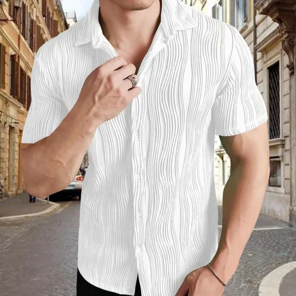 2025 Men's Large Size Cross-Border Casual Short-Sleeved Shirt Breathable Pure Color European American Style 220 Grams Solid - Image 4