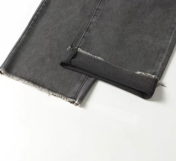 American Vintage Men's Slim Fit Elastic Denim Pants Mid Waist Button Decorated Washed Distressed Hole Jeans for Summer Straight - Image 5