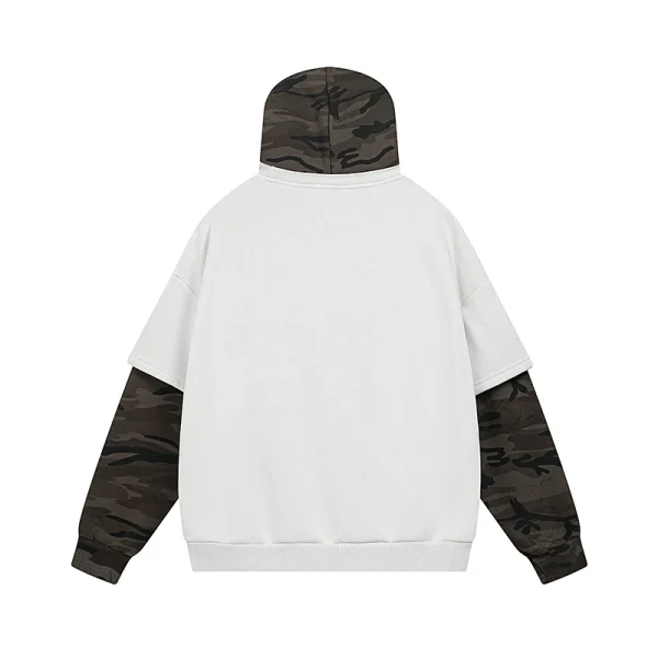 Autumn Winter Retro Style Two-Piece Spliced Camouflage Fleece Hoodies Embroidered Loose Pullover for Men Sweatshirts - Image 2