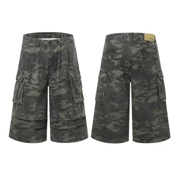 American European Vintage Camouflage  Shorts Cargo Pockets Summer Zipper Fly Design Casual  Shorts for Men