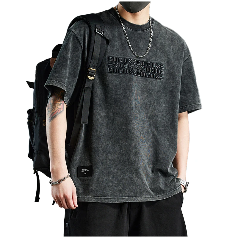 2025 Summer Trendy Men’s Clothing Versatile Heavyweight 240 Grams Short-Sleeved T-Shirt New Style Washed Top Loose Fit
