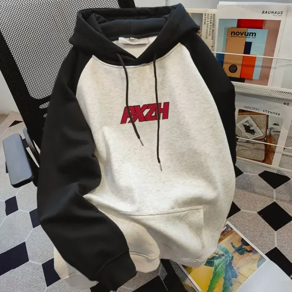 American Vintage 2025 Autumn Winter Men's Patchwork Hoodie High Street Fashion Raglan Sleeve Hoodie for Men - Image 4