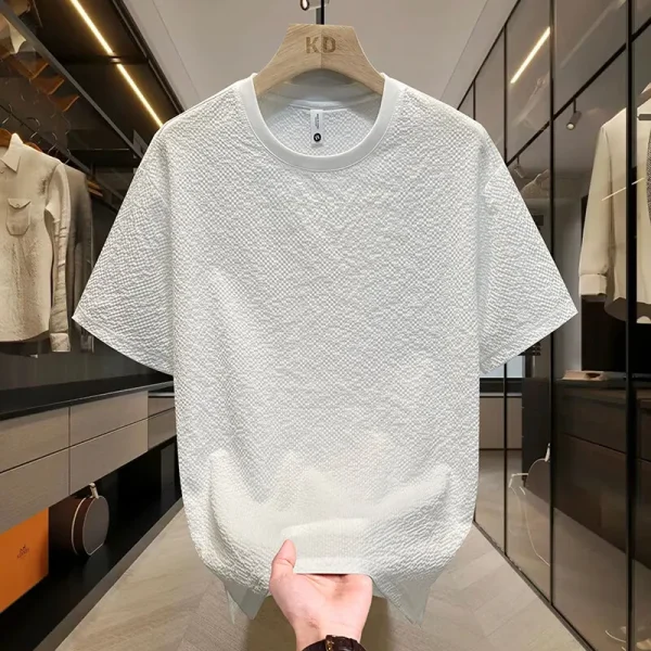 2025 Summer New Release High Quality Men's 180g Ice Silk Short Sleeve T-Shirt 180g Sweatshirt Loose Knitted Fabric Digital Solid