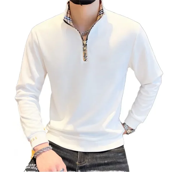 Men's Casual Printed Long Sleeve for Polo T-Shirt Breathable Floral Embroidered Knitted Clothing with Zipper Design