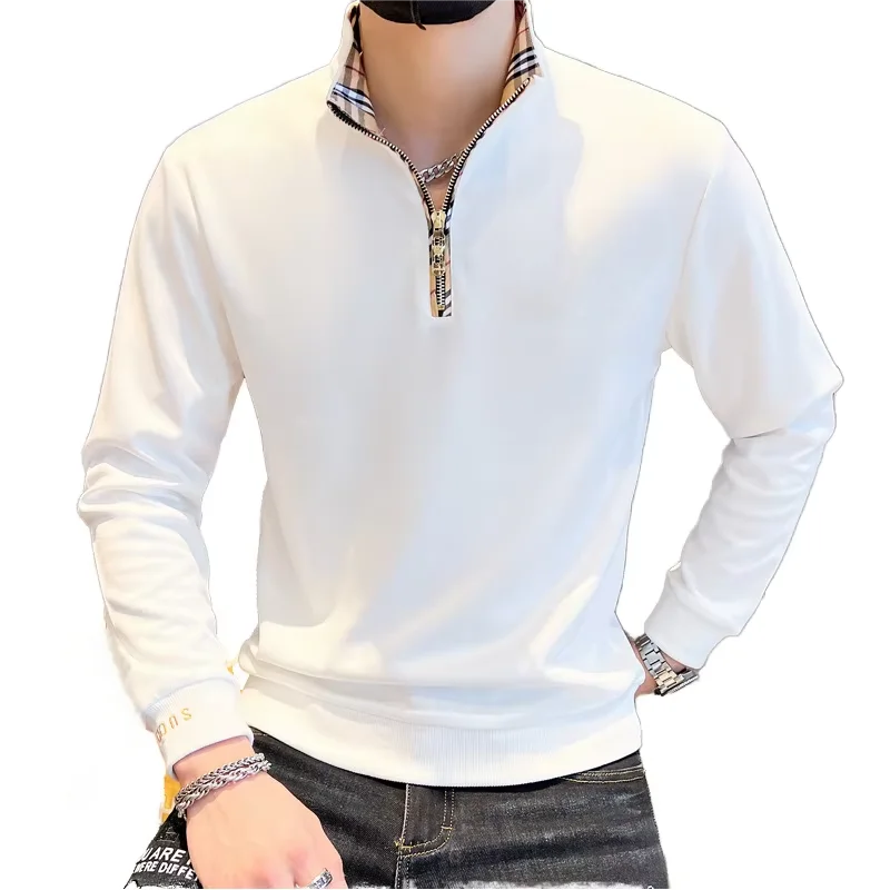 Men’s Casual Printed Long Sleeve for Polo T-Shirt Breathable Floral Embroidered Knitted Clothing with Zipper Design