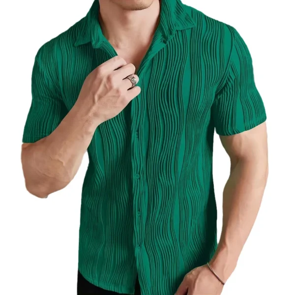 2025 Men's Large Size Cross-Border Casual Short-Sleeved Shirt Breathable Pure Color European American Style 220 Grams Solid - Image 2