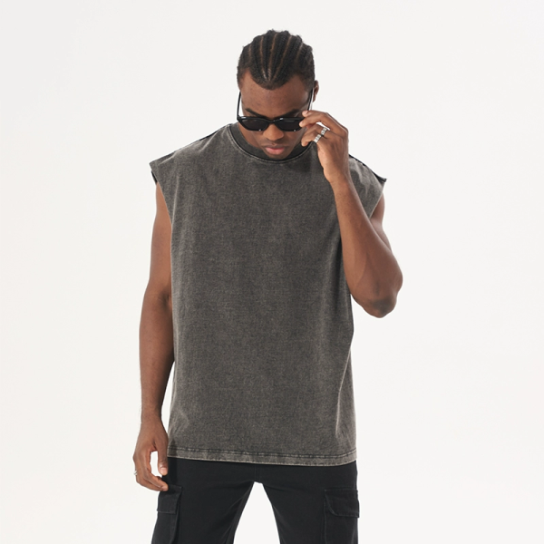 Black Cropped Boxy Sleeveless Tank Top Tee Shirts 100% Cotton Heavyweight Wash Cropp Vest Short Sleeves Loose Print for - Image 3