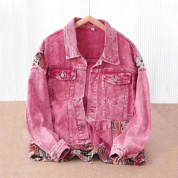 2025 Men's Vintage Baseball Jacket Satin Lining Denim Streetwear Washed Fashion Design - Image 2