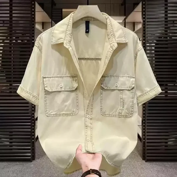 Design Vintage Oversize Men's Denim Shirts High Quality Washed Denim with Patched Pockets Plus Size Vintage Jeans Shirts - Image 4