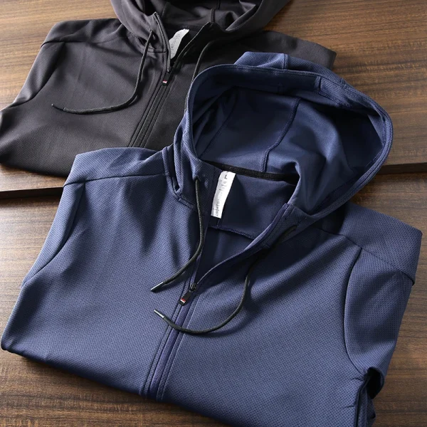 Men's Casual Sports Micro Fiber Hoodie Solid Pattern Zipper-up Jacket for Autumn Season Digital Printing - Image 3