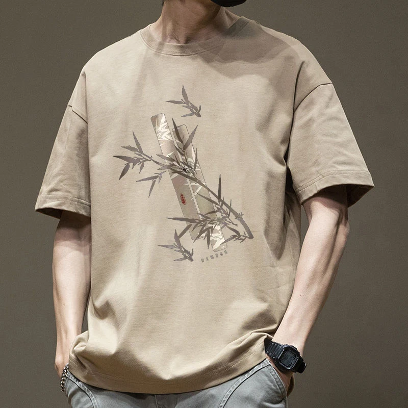 American Fashion Men’s Summer Cotton T-Shirt 100% Cotton Printed Neck Short-Sleeved Loose Fit Large Size Top for Men