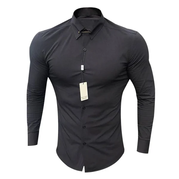 Men's Casual Sports Long-Sleeved Fitness Inner Wear High-Elastic British Trendy Shirt No-Iron Slim Fit Plain Dyed - Image 5