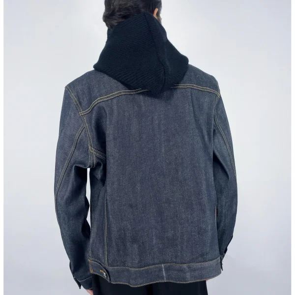American Vintage Men's Slim Thick Jean Jacket Original Red Selvedge Denim Dark Blue Streetwear Washed Technics Casual Winter - Image 3