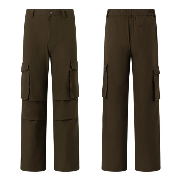 2025 Plus Size Men's Cargo Pants Streetwear Style Casual Mid Waist Flat Front Plain Dyed Colored Wash Straight Pattern - Image 4