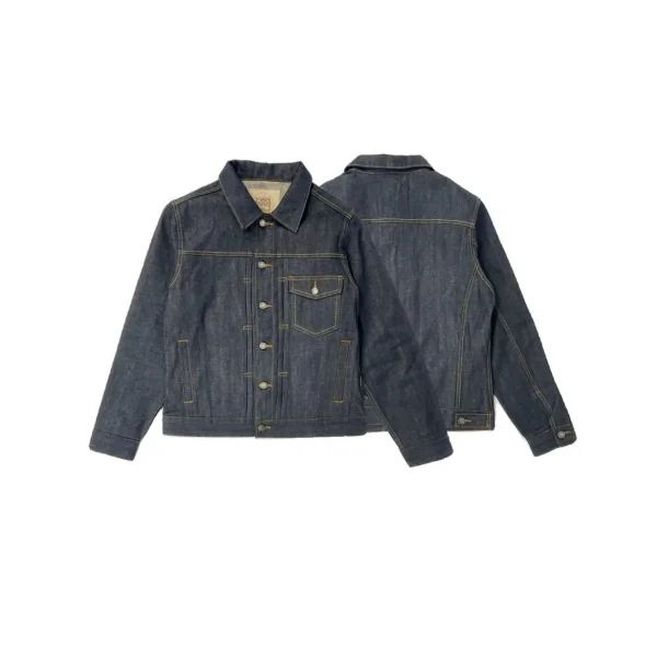 American Vintage Men's Slim Thick Jean Jacket Original Red Selvedge Denim Dark Blue Streetwear Washed Technics Casual Winter - Image 4
